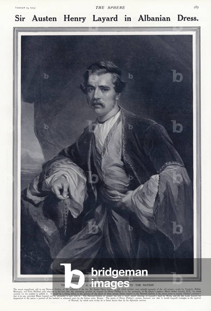 Sir Austen Henry Layard in Albanian dress (litho)