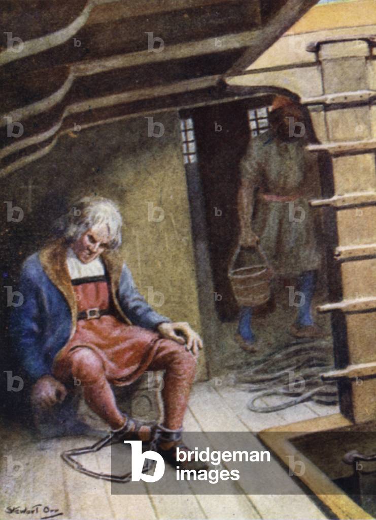 Columbus sent to Spain in Chains (colour litho)