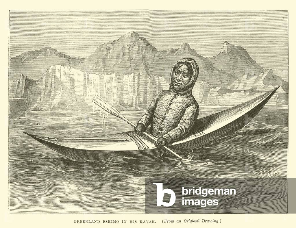Greenland Eskimo in his Kayak (engraving)