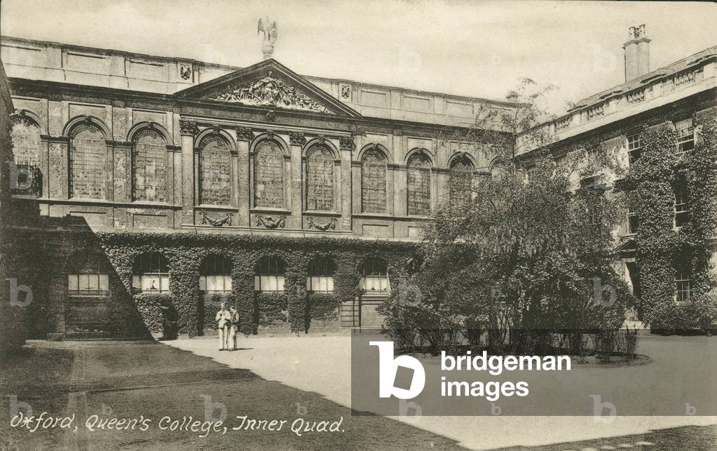 Inner Quad, Queen's College, Oxford, Oxfordshire (b/w photo)