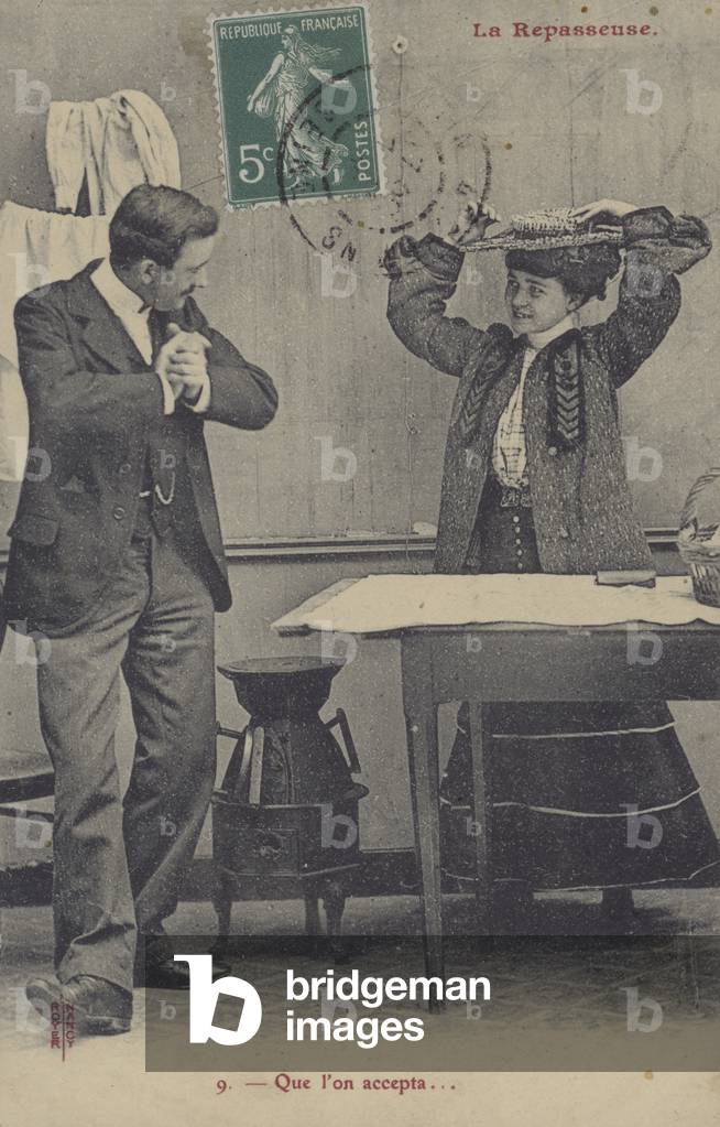 Ironing girl (b/w photo)