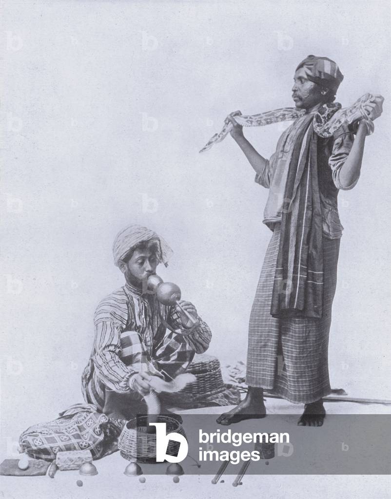 Snake Charmers, to be seen outside the various Hotels in the season (b/w photo)