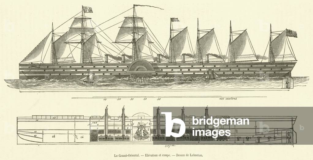 Le Grand-Oriental, Elevation et coupe (engraving)