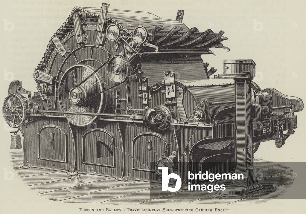 Dobson and Barlow's Travelling-Flat Self-Stripping Carding Engine (engraving)