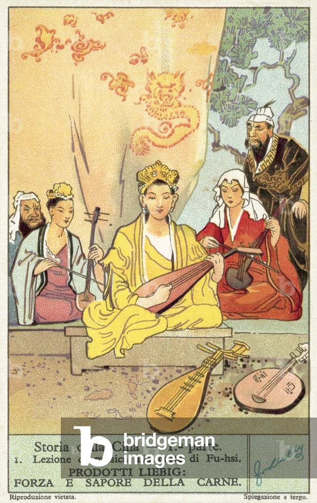 Music lesson at the court of Fuxi (chromolitho)