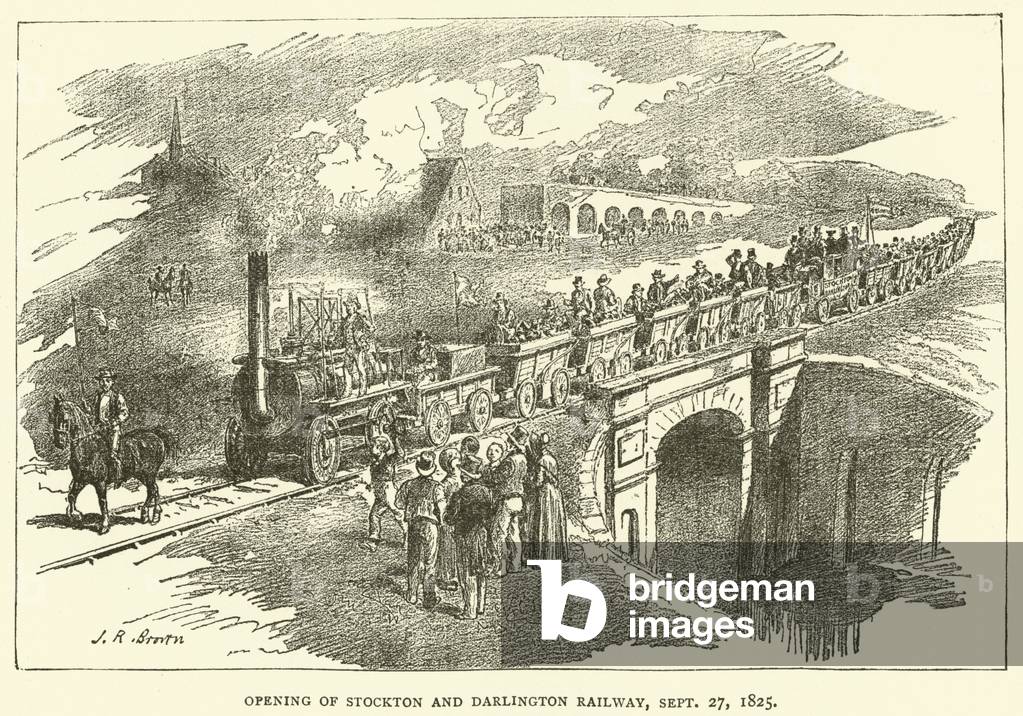 Opening of Stockton and Darlington Railway, 27 September 1825 (engraving)