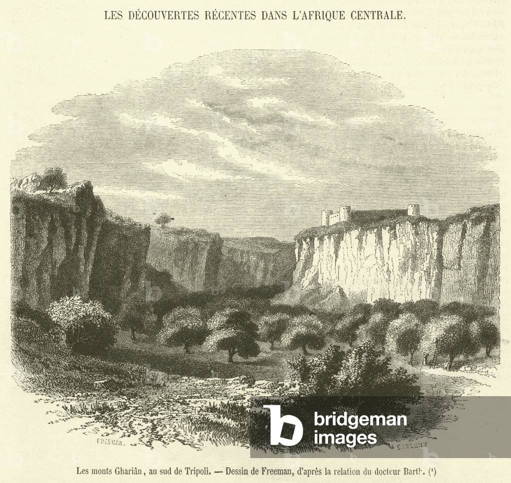Les monts Gharian, au sud de Tripoli (engraving)