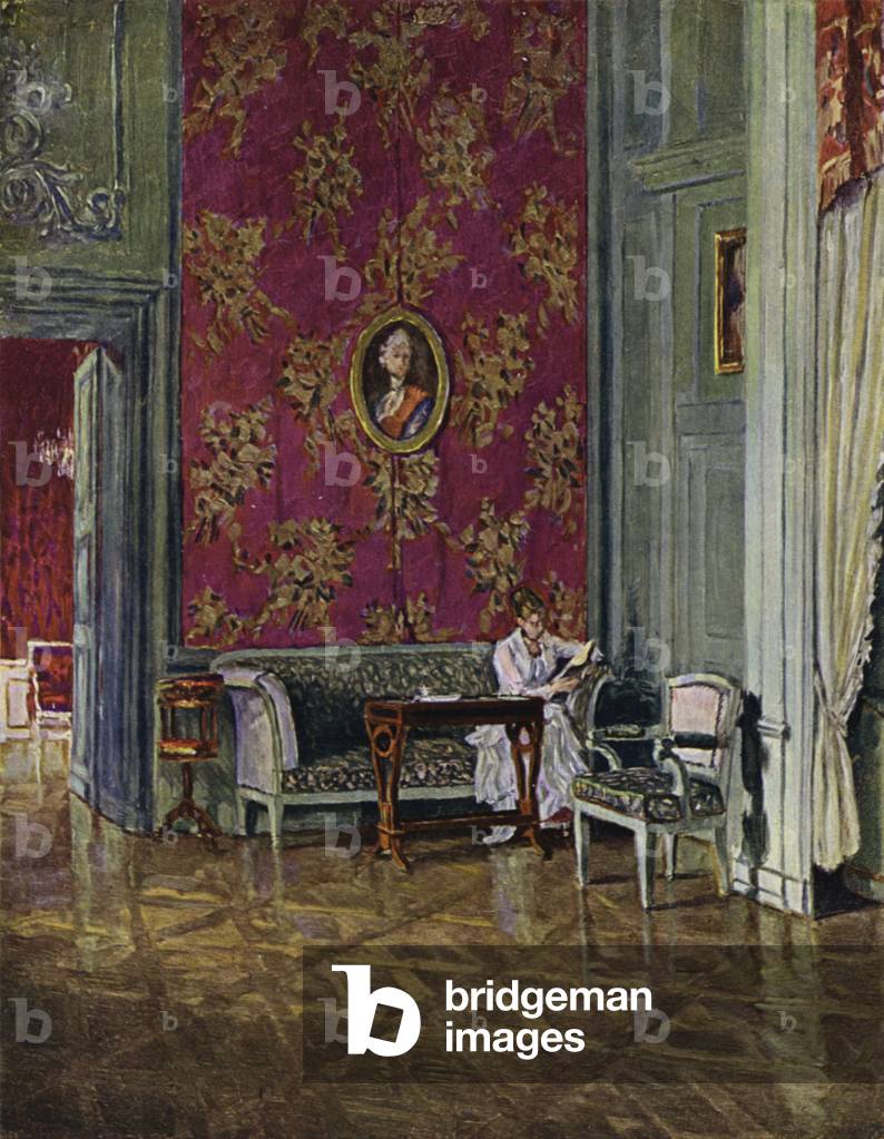 Rose Room in Castle Kleinheubach, Unterfranken, Louis XVI furniture (colour litho)