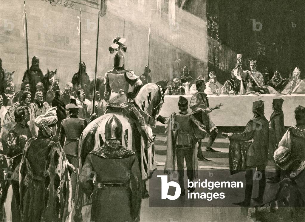 The champion at the coronation banquet of Henry V, Passion Sunday, April 19, 1413 (litho)