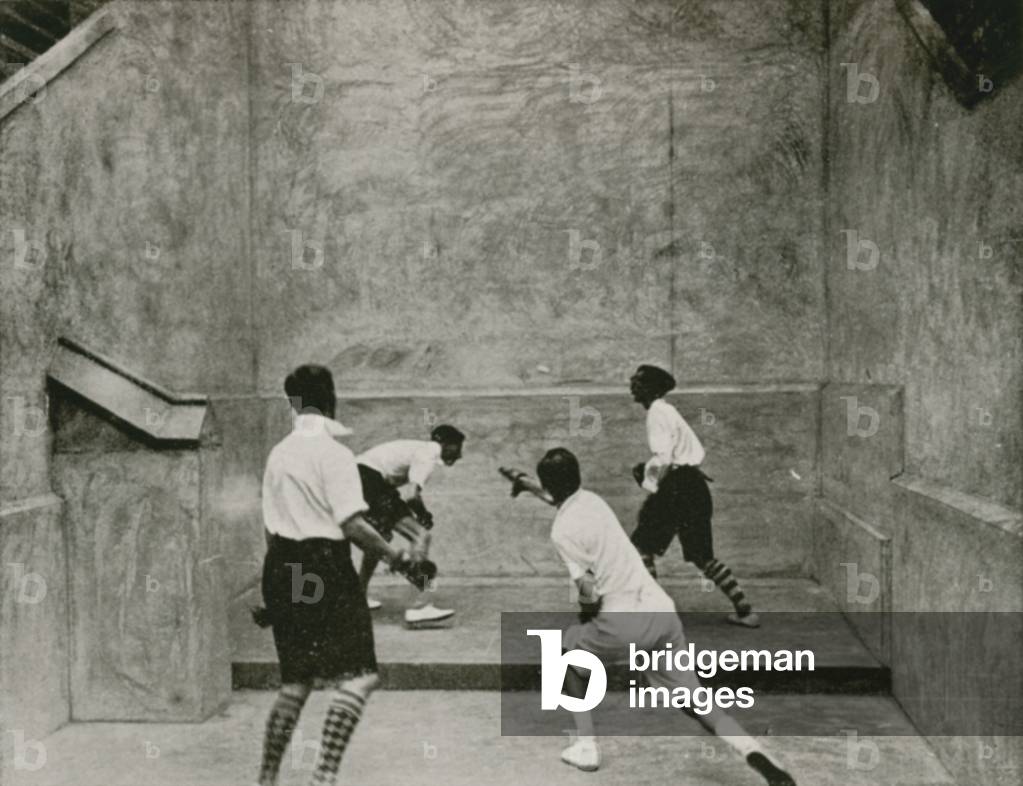 A game of fives (b/w photo)