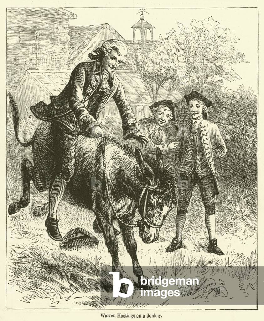 Warren Hastings on a donkey (engraving)