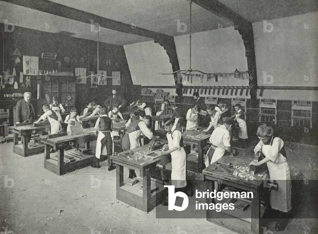 The Board School Carpentry Class (b/w photo)