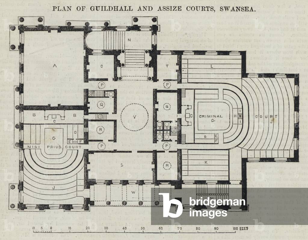 Plan of Guildhall and Assize Courts, Swansea (engraving)
