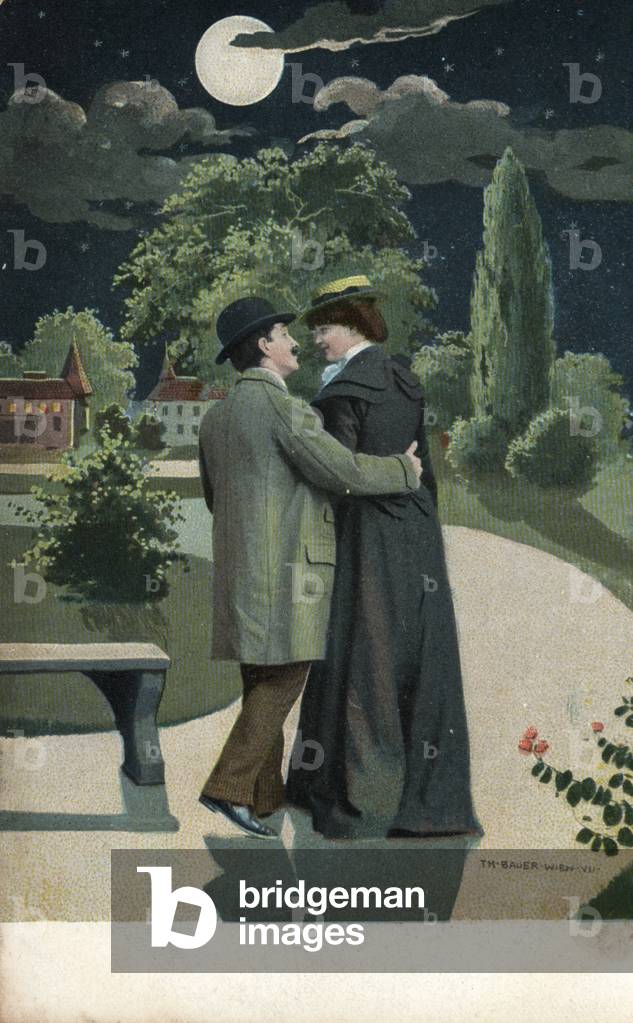 Couple walking in moonlight (colour photo)