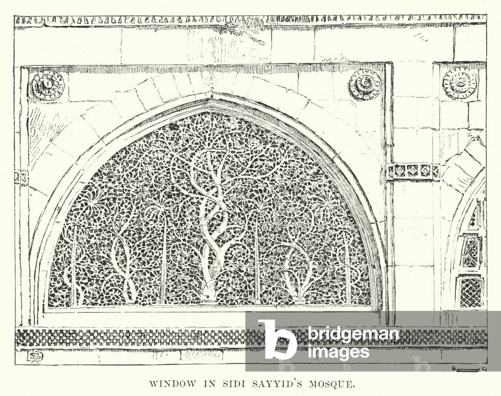 India: Window in Sidi Sayyid's Mosque (engraving)