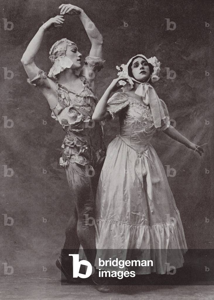 Vaslav Nijinsky and Tamara Karsavina, Russian ballet dancers (b/w photo)