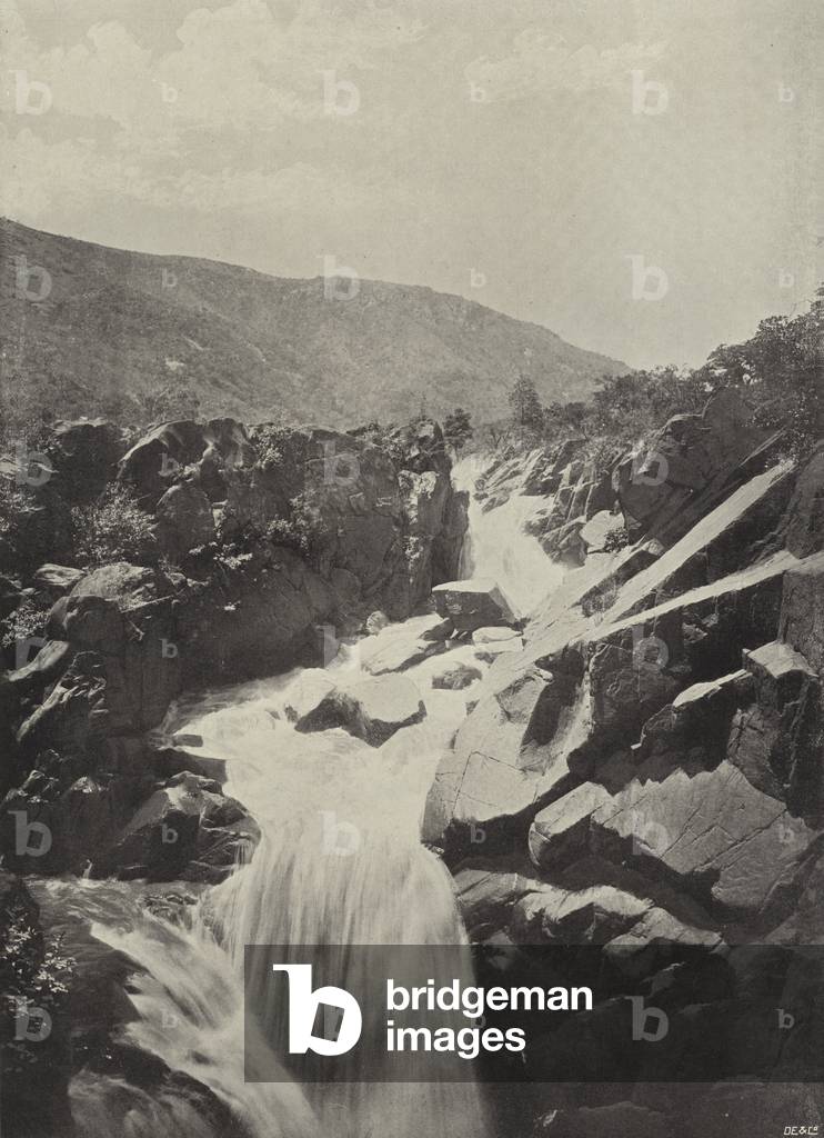 Waterfall at Crocodile Poort, Transvaal (b/w photo)