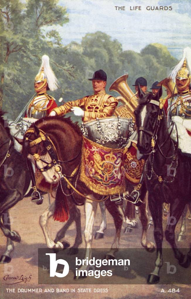 The Life Guards, The Drummer and Band in State Dress (colour litho)