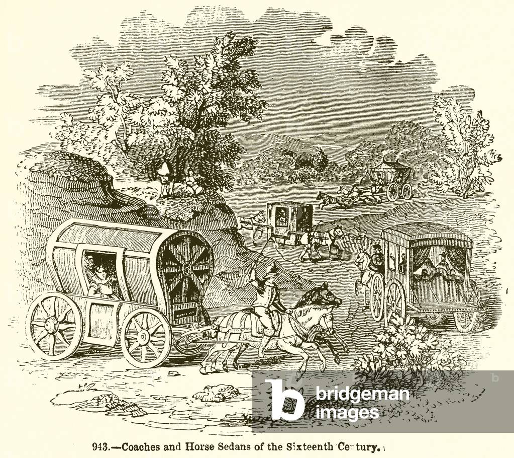 Coaches and Horse Sedans of the Sixteenth Century (engraving)