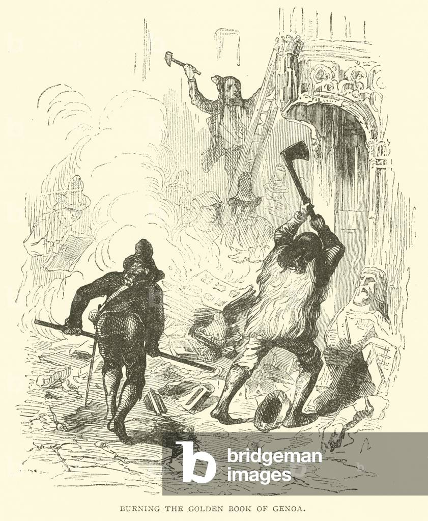 Burning the Golden Book of Genoa (engraving)