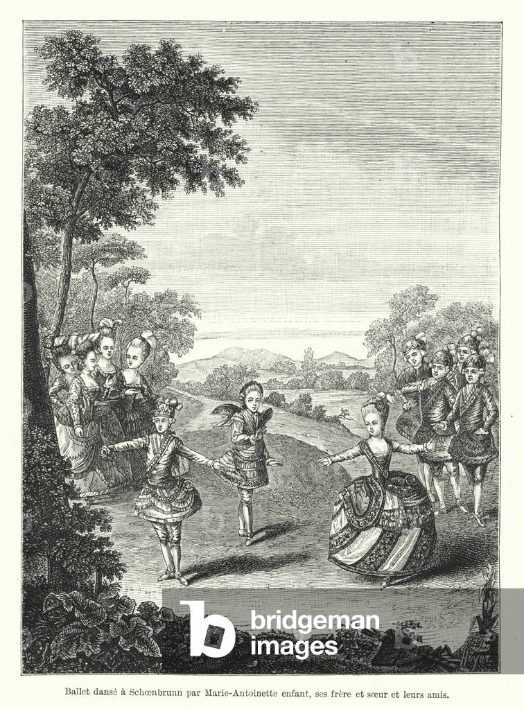 Ballet danse a Schoenbrunn par Marie-Antoinette enfant, ses frere et soeur et leurs amis (engraving)