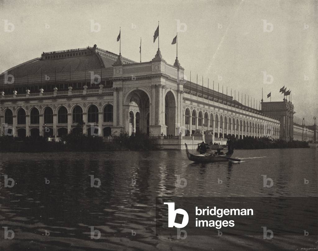 Water-View of the Manufactures Building (b/w photo)