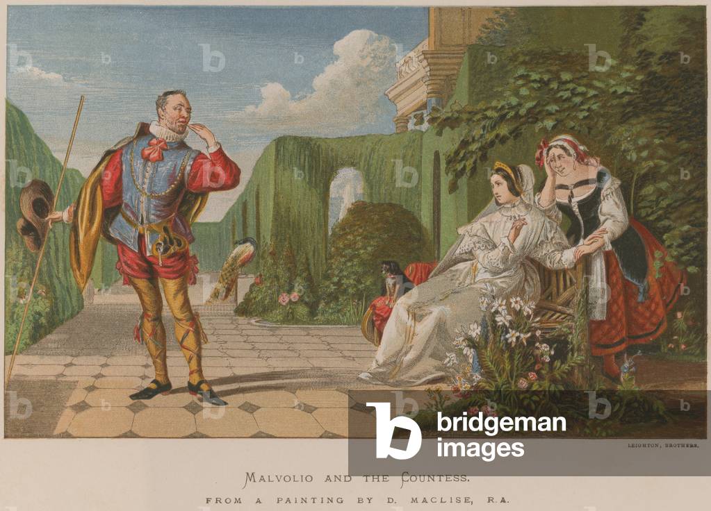 Malvolio and the Countess (colour litho)