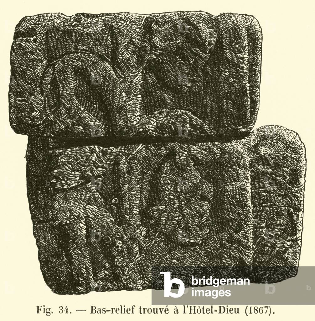 Bas-relief trouve a l'Hotel-Dieu, 1867 (engraving)