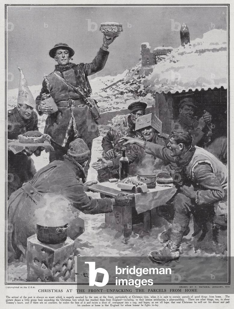 Christmas at the front, unpacking the parcels from home (litho)