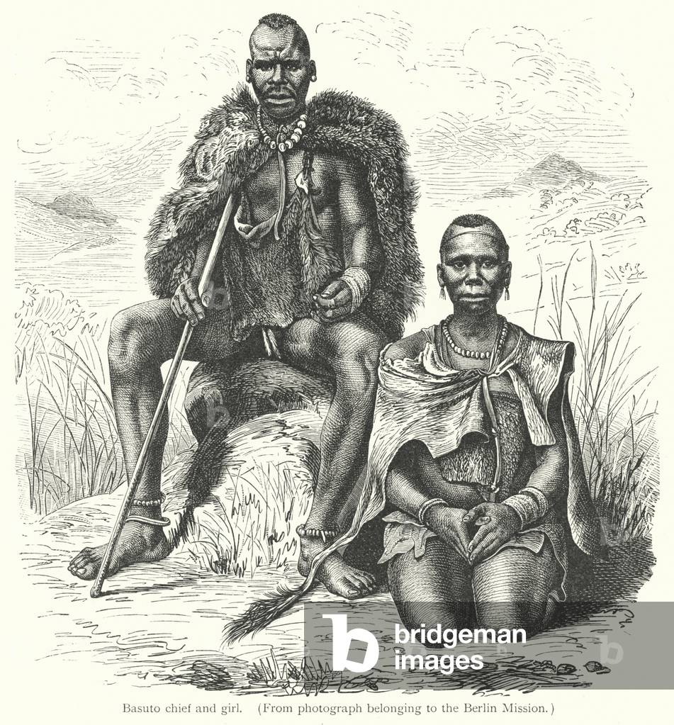 Basuto chief and girl (engraving)