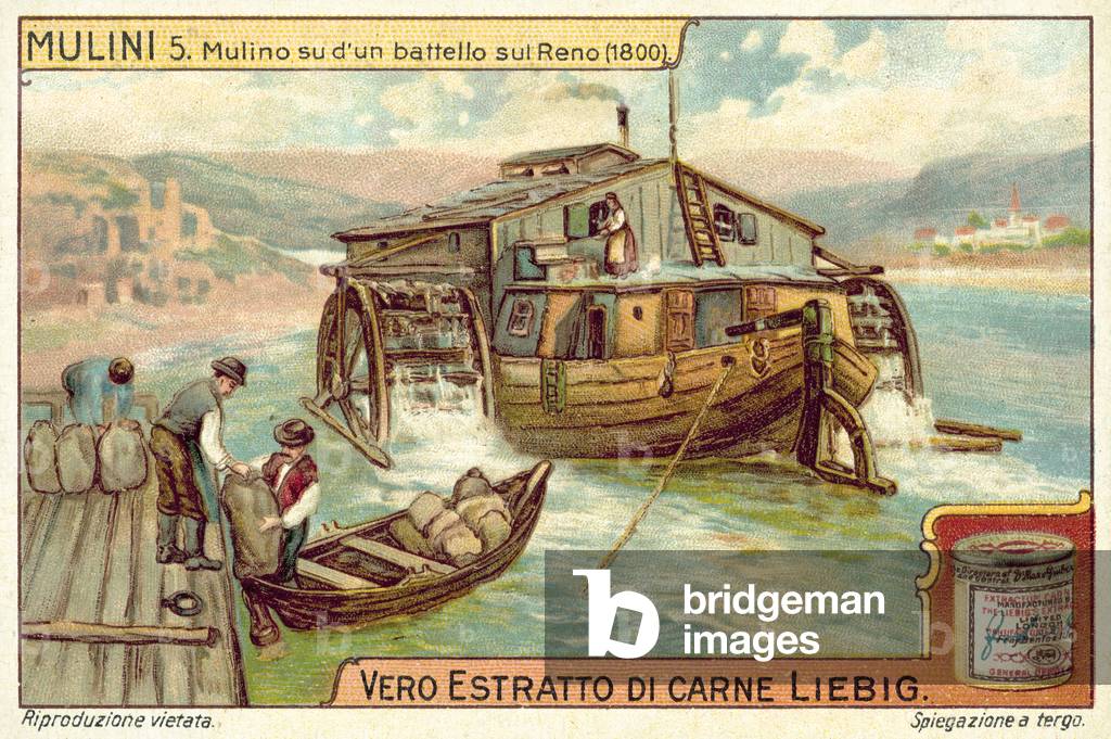 Mill on a boat on the Rhine, 1800 (chromolitho)