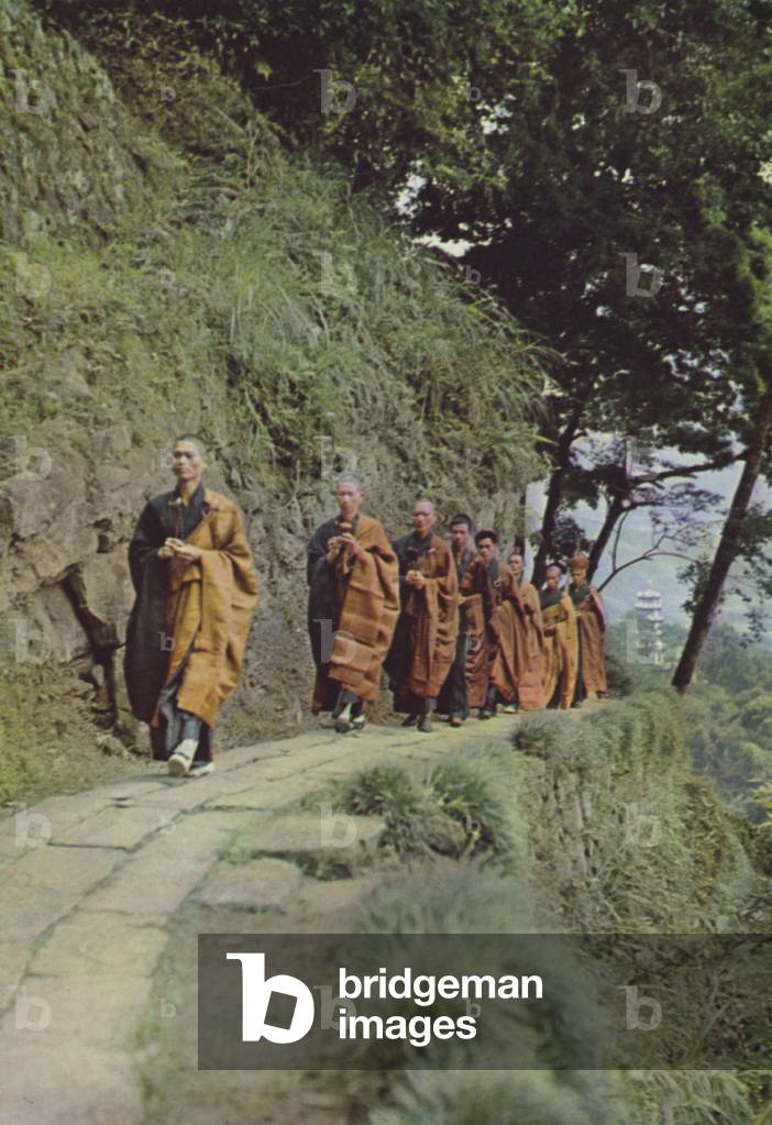 Taiwan: Buddhist monks climbing mountain, 1963 (photo)