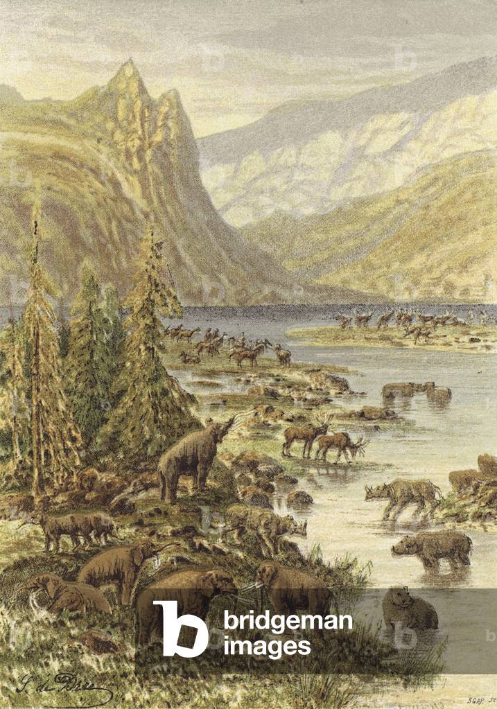 Paysage d'Europe a l'epoque tertiaire (colour litho)