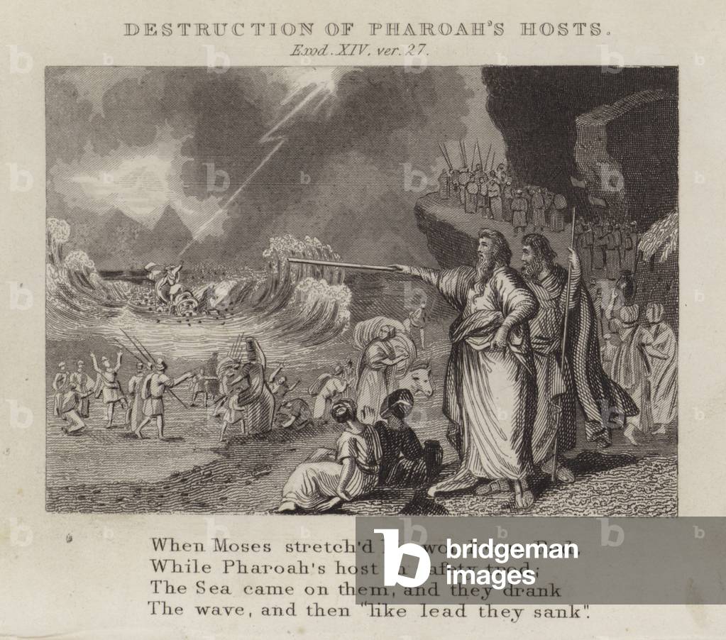Destruction of Pharoah's hosts, Exodus XIV, ver 27 (engraving)
