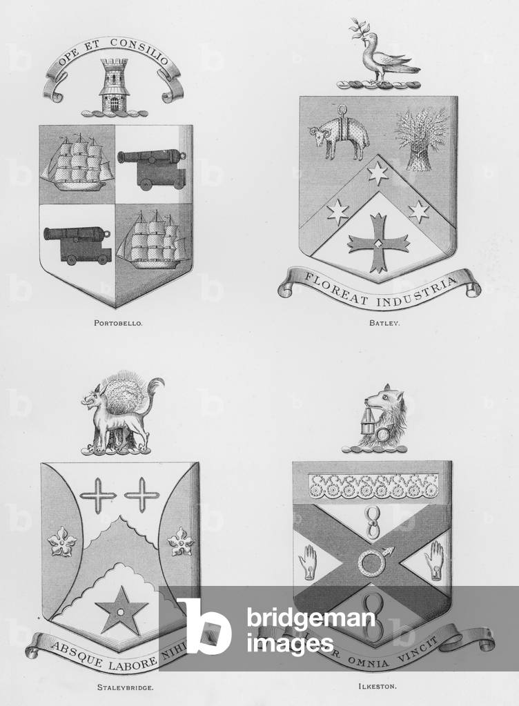 Public arms: Portobello; Batley; Staleybridge; Ilkeston (engraving)