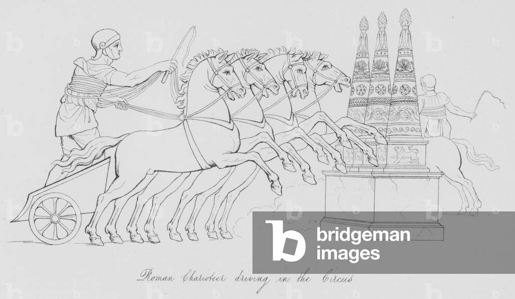Roman Charioteer driving in the Circus (engraving)