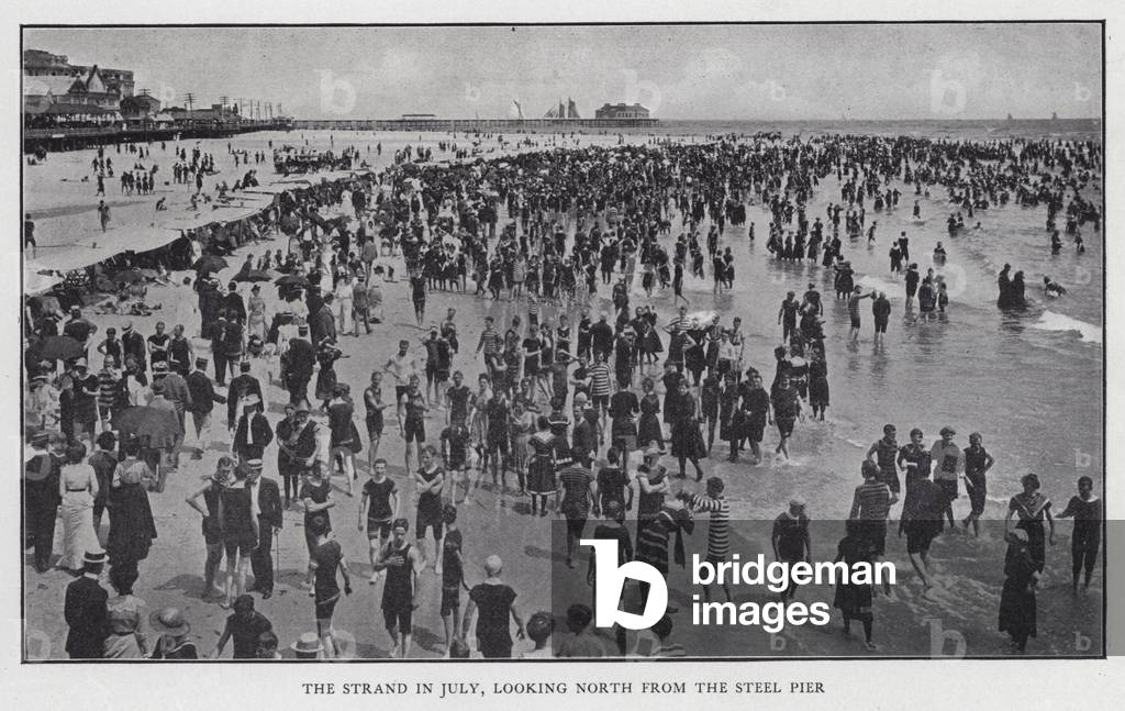 The Strand in July, looking North from the Steel Pier (b/w photo)