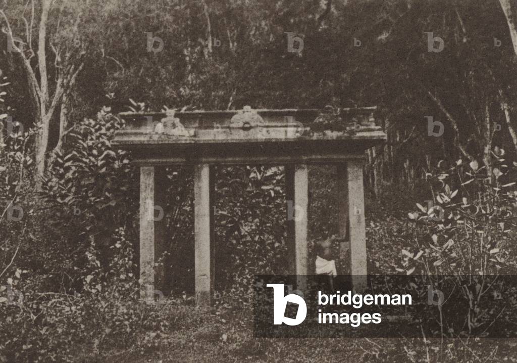 Ruined Cities of Ceylon: Stone Canopy at Anuradhapura (b/w photo)