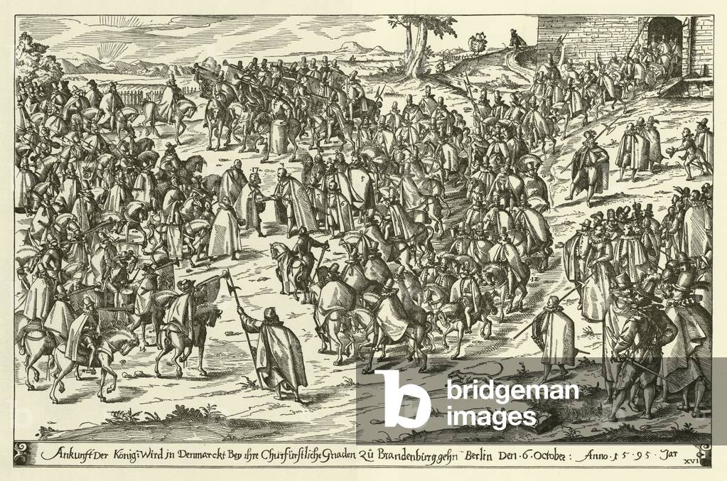 Arrival of King Christian IV of Denmark in Berlin on a visit to the John George, Elector of Brandenburg, 6 October 1595 (etching)