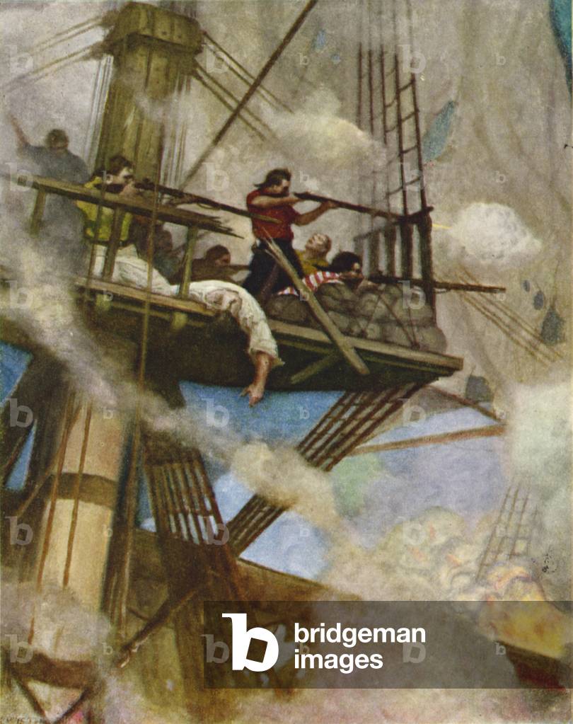 The Fight in the Fore-top (colour litho)