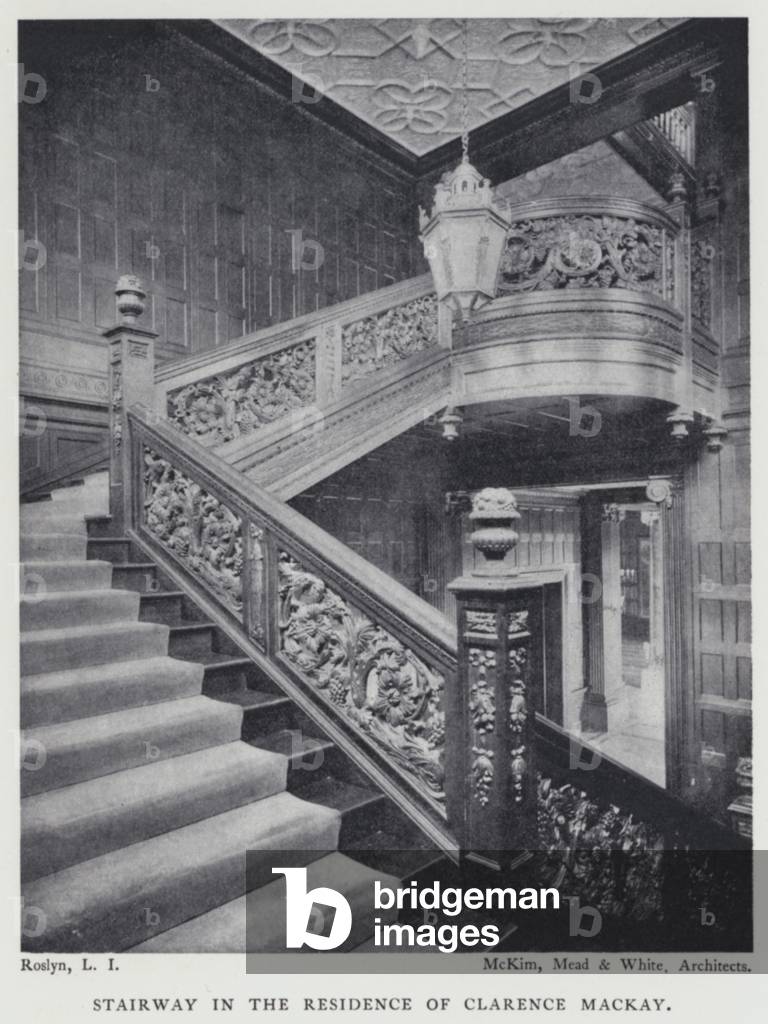 Stairway in the Residence of Clarence Mackay (b/w photo)