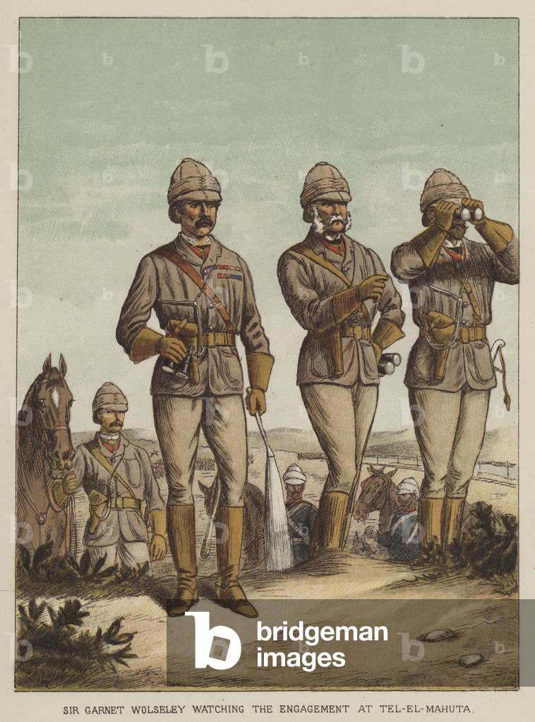 Sir Garnet Wolseley watching the engagement at Tel-El-Mahuta (colour litho)