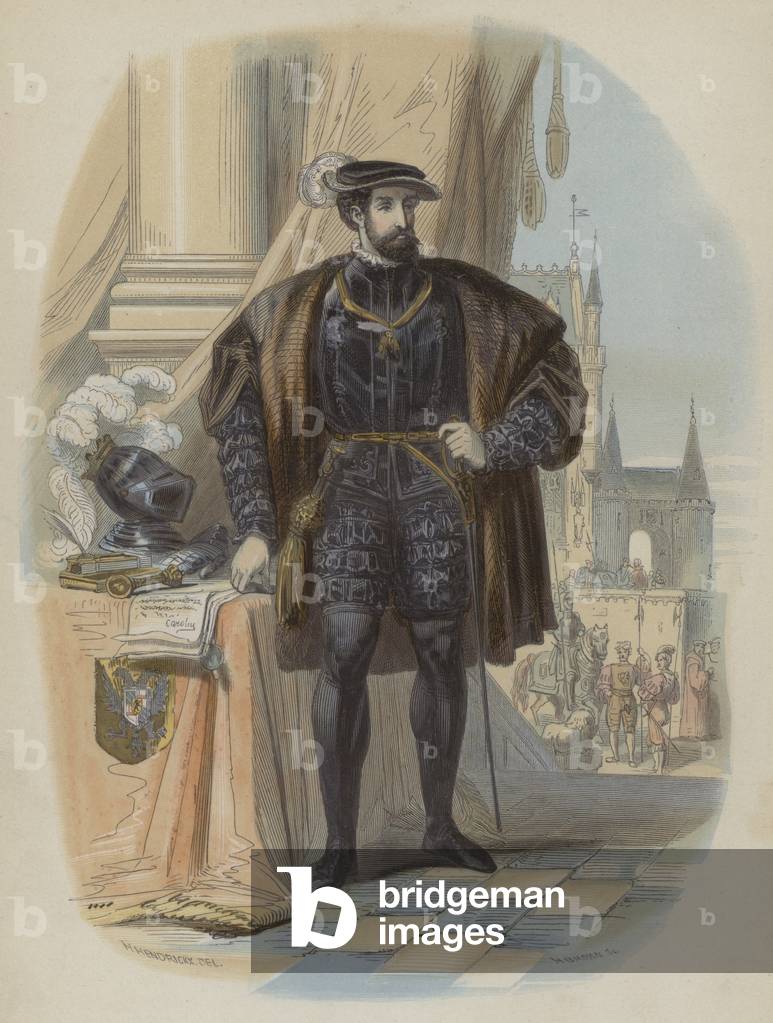 Charles V, Holy Roman Emperor (coloured engraving)