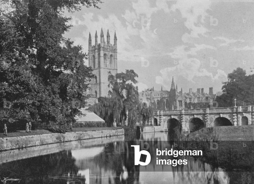 Magdalen College from the Meadows (b/w photo)