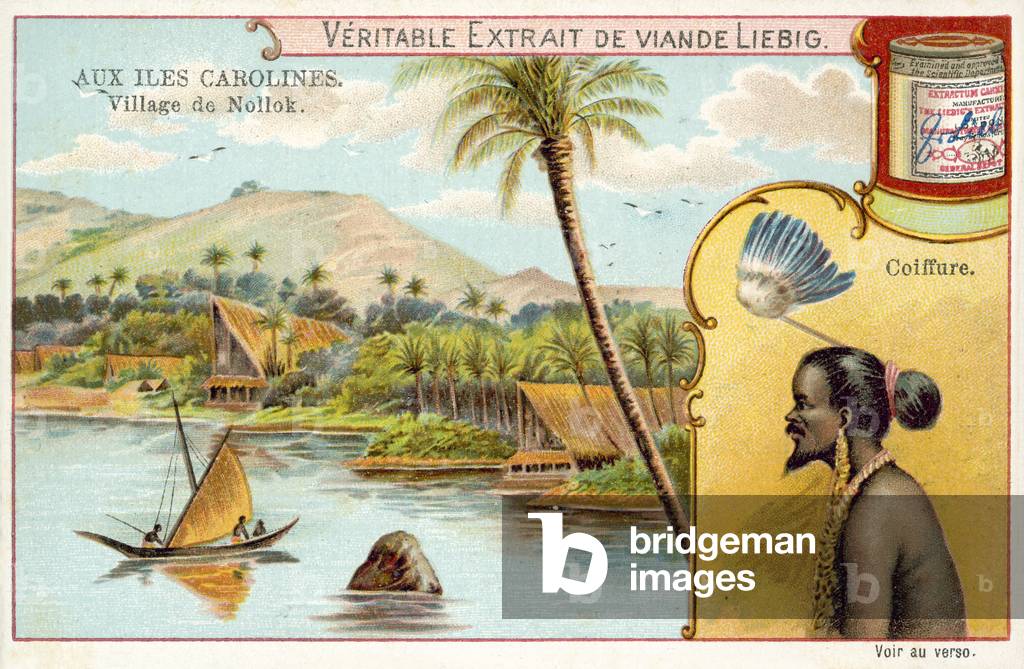 Village of Nollok, Caroline Islands (chromolitho)