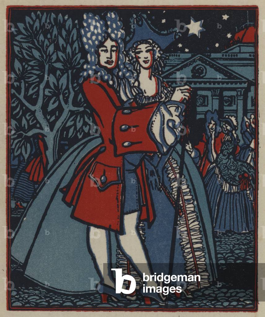 Couple in Georgian costume (colour litho)