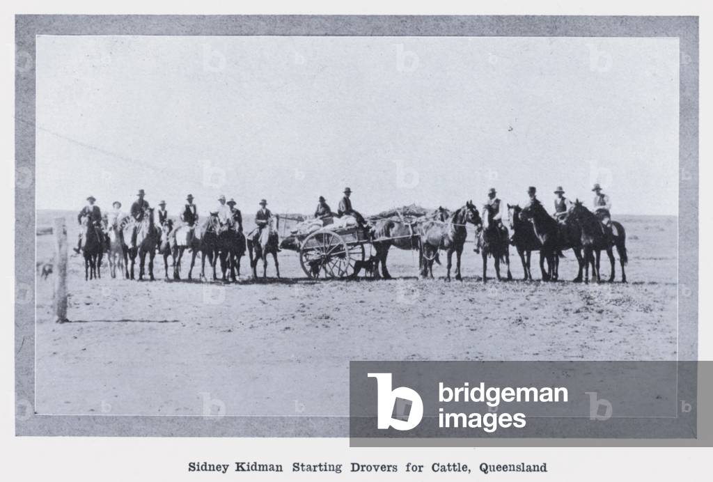 Sidney Kidman Starting Drovers for Cattle, Queensland (b/w photo)