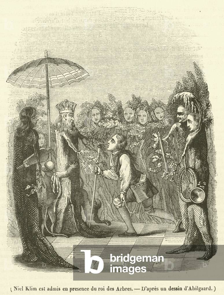 Niel Klim est admis en presence du roi des Arbres (engraving)