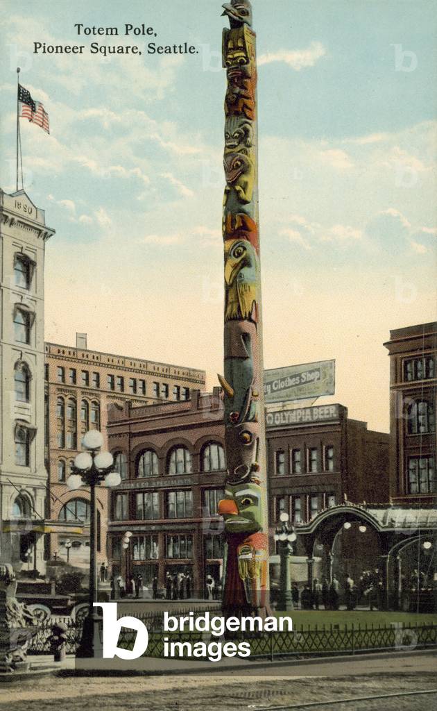 Totem Pole, Pioneer Square, Seattle, USA (colour photo)