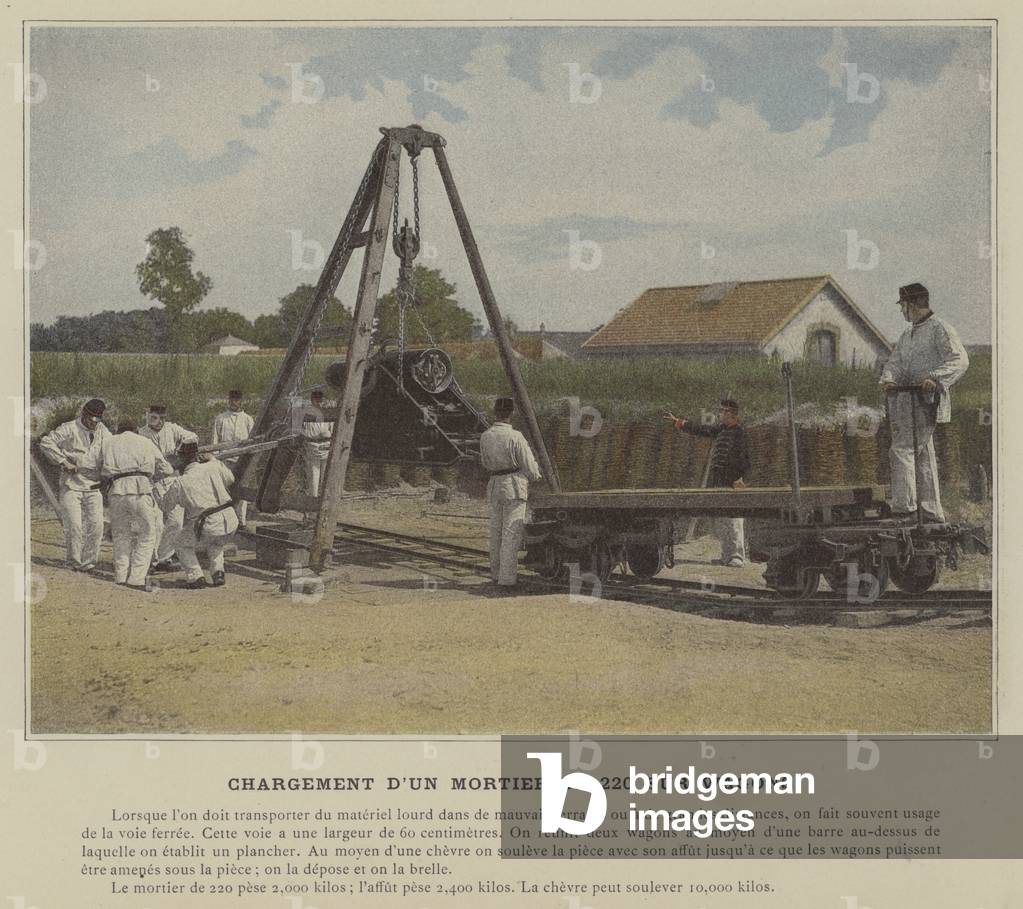 Chargement d'un Mortier de 220 sur Wagons (coloured photo)